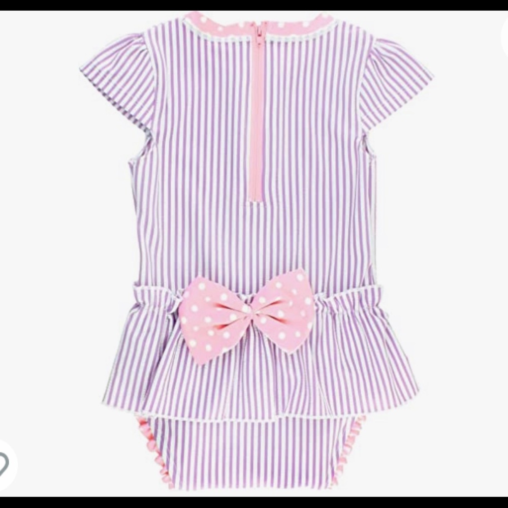 RuffleButts 6-12M Infant Girls Peplum Short Sleeve One Piece Swimsuit UPF 50+